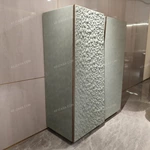 Asymmetric Double-Door Sideboard with 3D Embossed Panel and Brushed Metal Trim